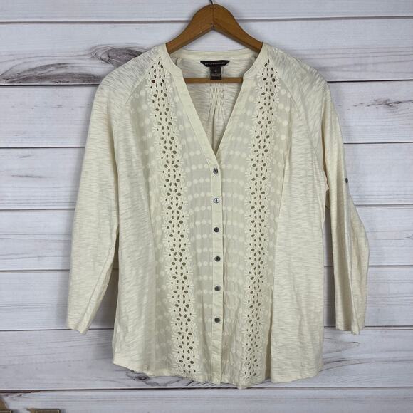 Women's Bit & Bridle Button Front Eyelet Blouse Size Medium 100% Cotton - Picture 2 of 6